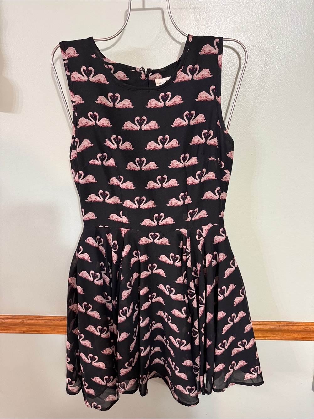 Maison Jules Black Dress with Pink Swan Pattern Size: small